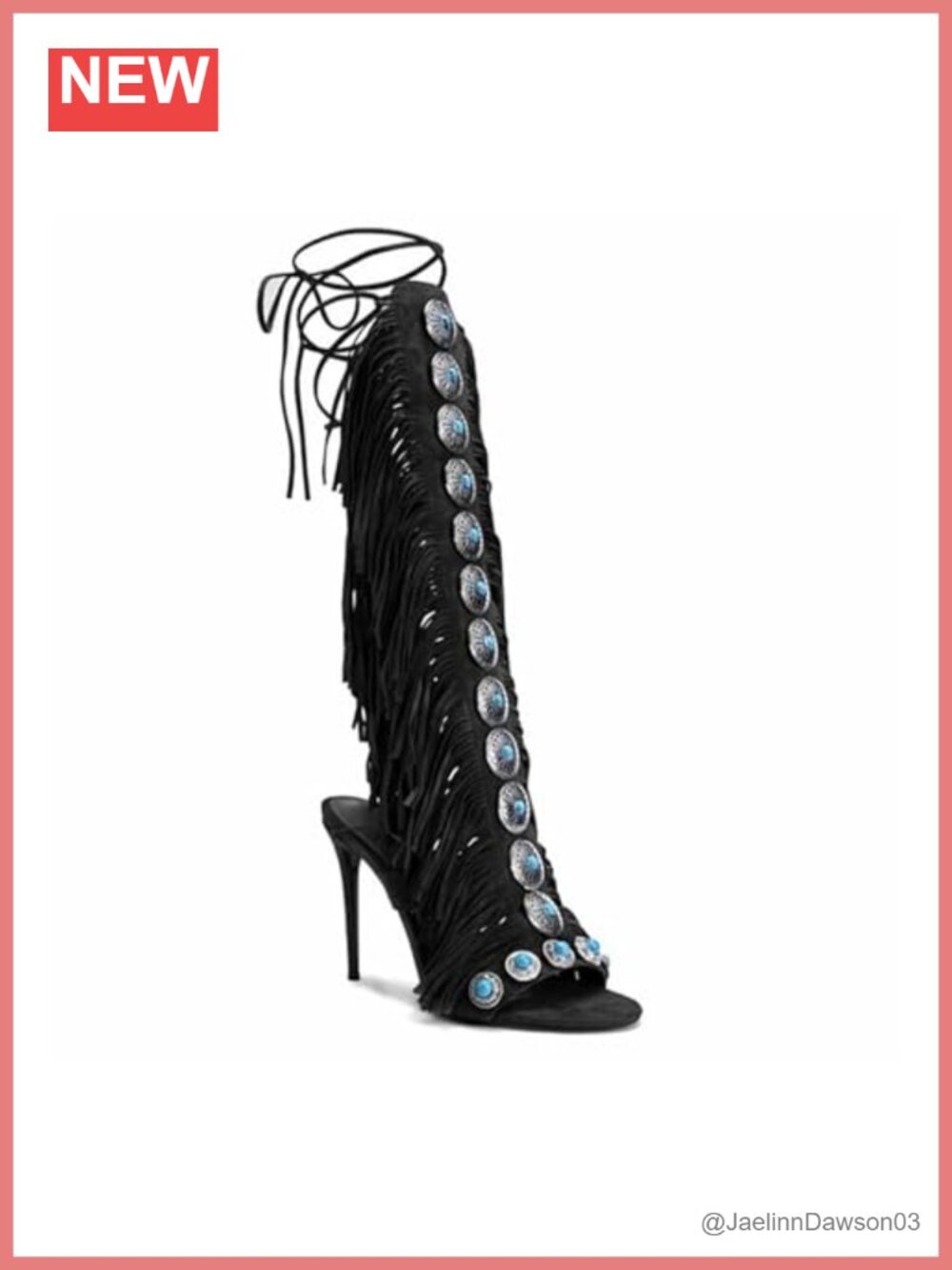Women's Knee High Fringe Stiletto Gladiator Heeled Sandals, PU Lace-Up Open
